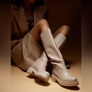 Kocharovska Cream Knee-High Leather Boots